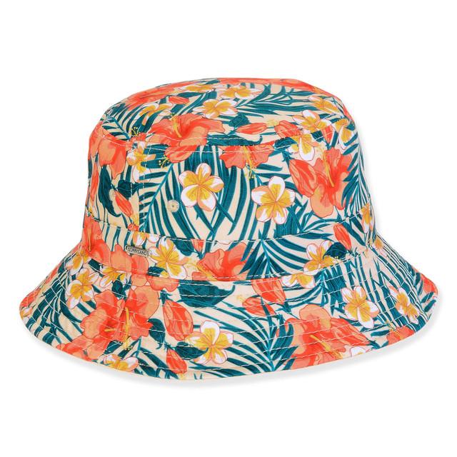 sun n sand Women's Hibiscus Poly Cotton Bucket Brim 2.5