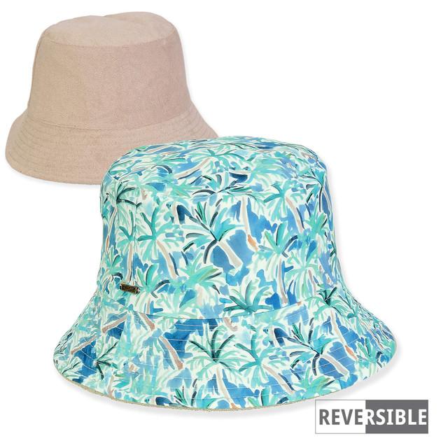 sun n sand Women's Palm Tree Cotton/Terry Bucket Brim 2.5