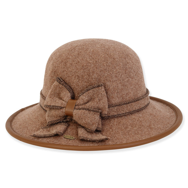 Sun N Sand Women's Soft Wool Floppy Self Bow Faux Leather Trim | AD1437