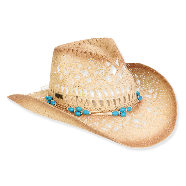 sun n sand Women's Tan Paper Straw Western Brim 3.5