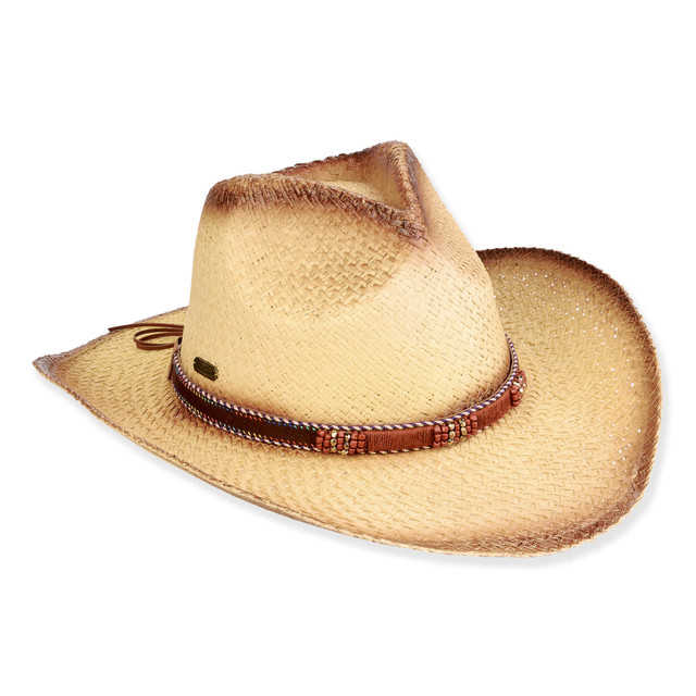 sun n sand Women's Tan Paper Straw Western Brim 3.5