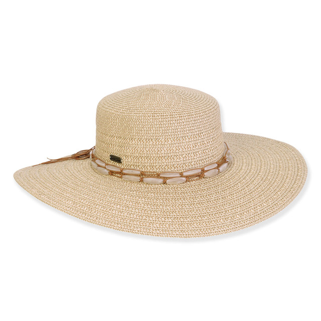sun n sand Women's Tan Paperbraid Flat Top Floppy Brim 4.5