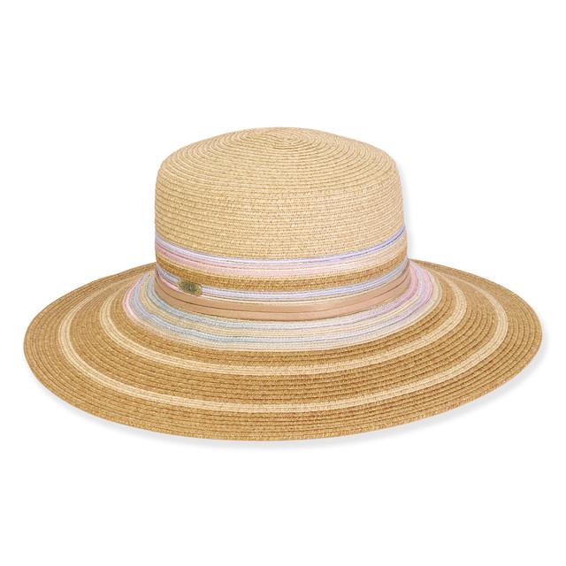 sun n sand Women's Tan Paperbraid Flat Top Floppy Brim 4