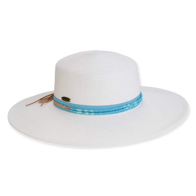 sun n sand Women's White Paperbraid Flat Top Floppy Brim 4