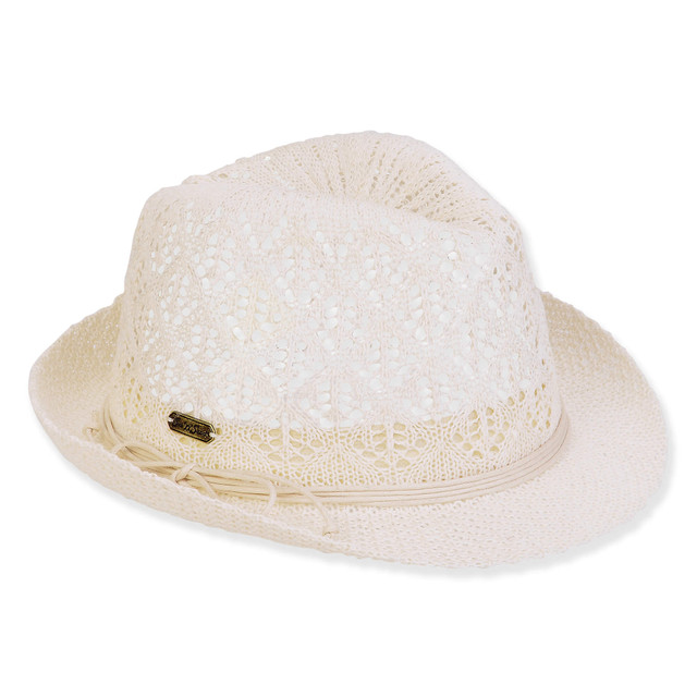 sun n sand Women's White Polyester Fedora Brim 1.75