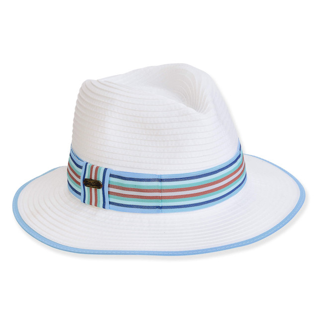 sun n sand Women's White Ribbon (Polyester) Fedora Brim 2.5
