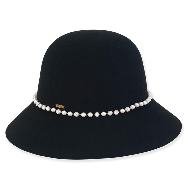 Sun N Sand Women's Wool Felt Bucket Faux Pearl Trim | AD1504