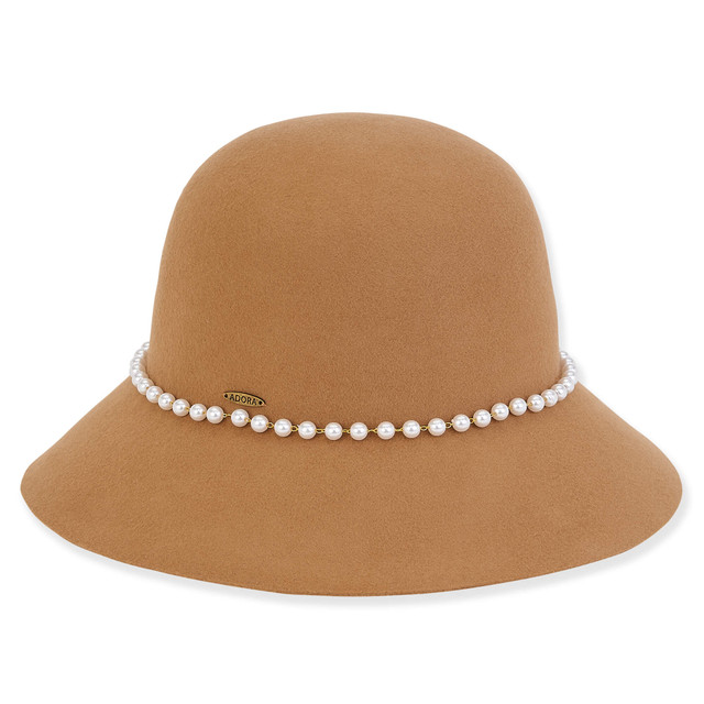 sun n sand Women's Wool Felt Bucket Faux Pearl Trim | AD1504