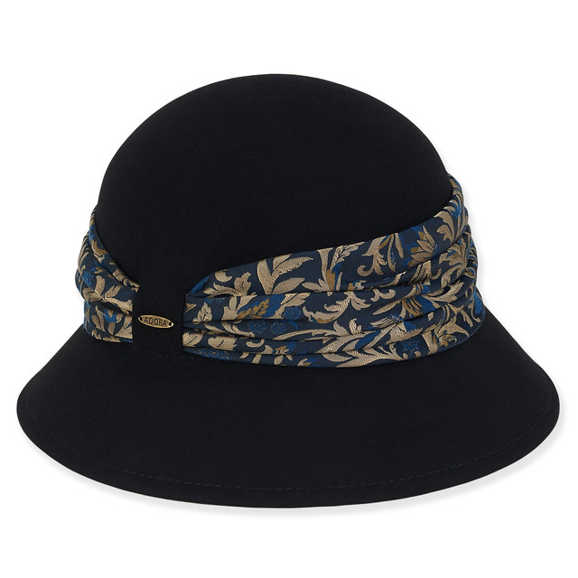 sun n sand Women's Wool Felt Cloche Floral Fabric Trim | AD1417 B