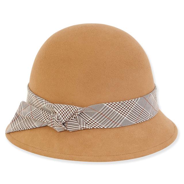 Sun N Sand Women's Wool Felt Cloche Plaid Trim | AD1520