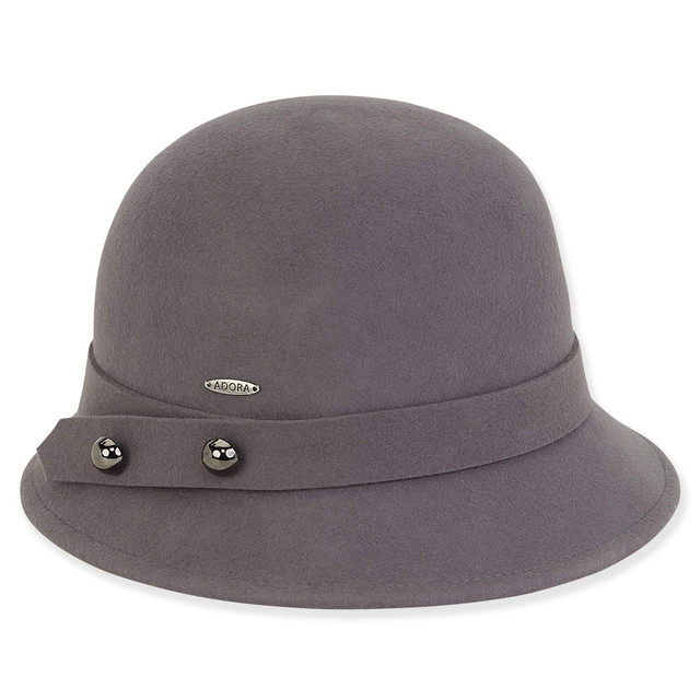 Sun N Sand Women's Wool Felt Cloche Self Color Metal Button Trim | AD1427