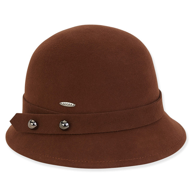 sun n sand Women's Wool Felt Cloche Self Color Metal Button Trim | AD1427