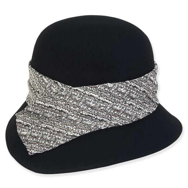 sun n sand Women's Wool Felt Cloche Woven Fabric Trim | AD1510 A