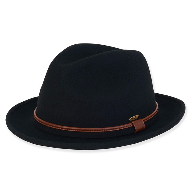 Sun N Sand Women's Wool Felt Fedora Faux Leather Trim | AD1403