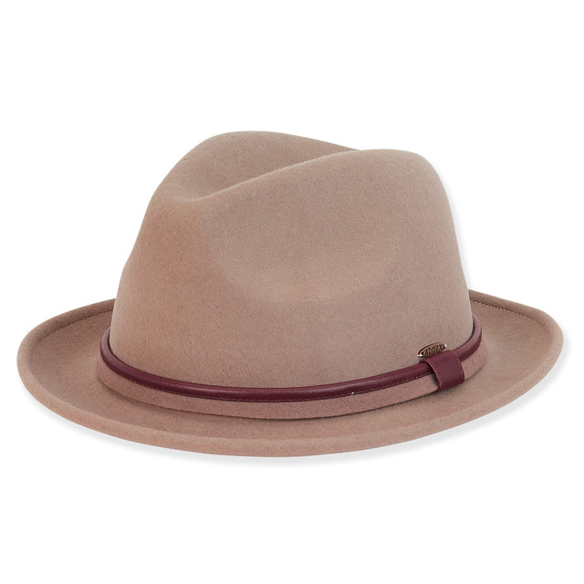 sun n sand Women's Wool Felt Fedora Faux Leather Trim | AD1403