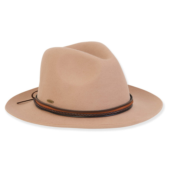 Sun N Sand Women's Wool Felt Fedora Faux Leather Trim | AD1528
