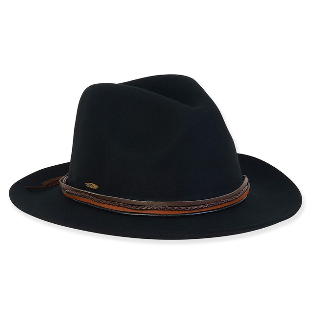 sun n sand Women's Wool Felt Fedora Faux Leather Trim | AD1528
