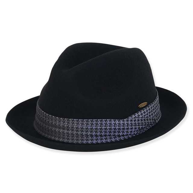 sun n sand Women's Wool Felt Fedora Hounds Tooth Satin Trim | AD1505
