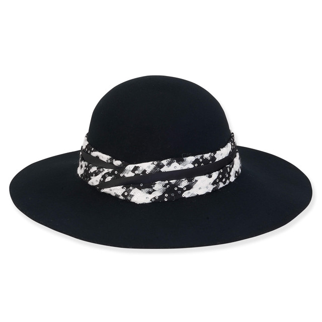 sun n sand Women's Wool Felt Floppy Hounds Tooth Sequins Trim | AD1382 A sun n sand Women's Wool Felt Floppy Hounds Tooth Sequins Trim | AD1382 A