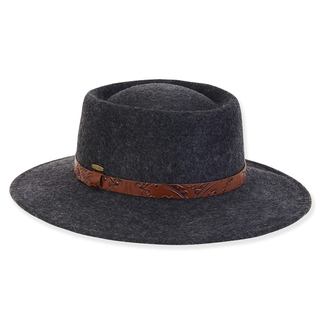 sun n sand Women's Wool Felt Gambler Engraved Faux Leather Trim | AD1392 B