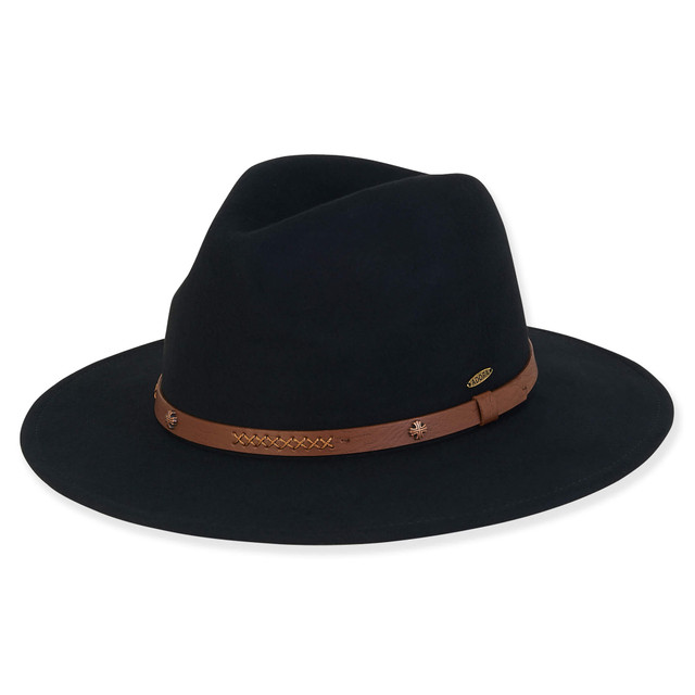 Sun N Sand Women's Wool Felt Safari Faux Leather Trim | AD1512