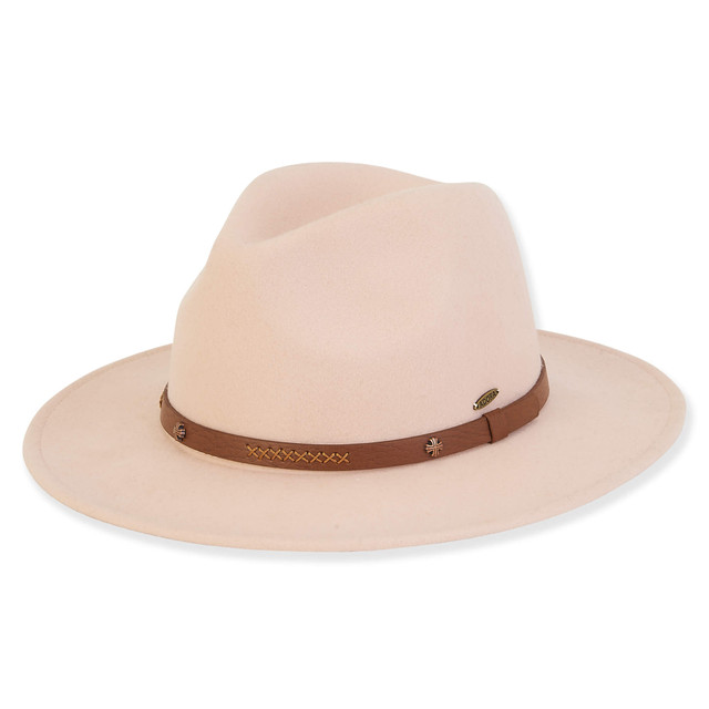 sun n sand Women's Wool Felt Safari Faux Leather Trim | AD1512