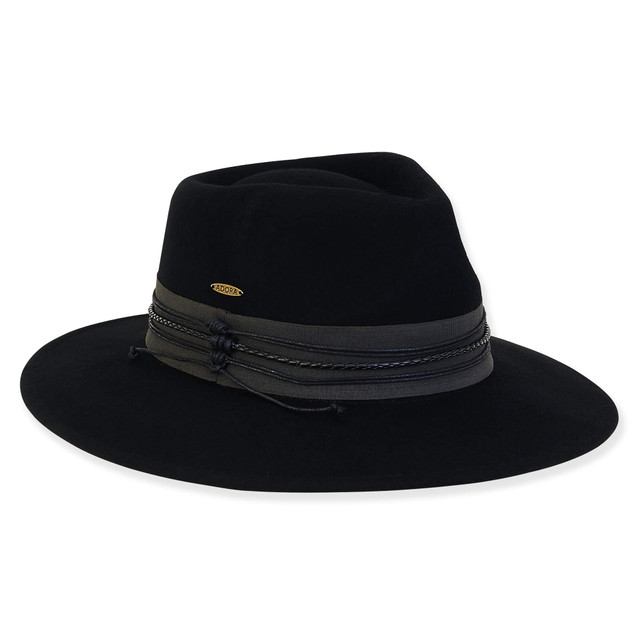 sun n sand Women's Wool Felt Safari Ribbon Faux Leather Trim | AD1531