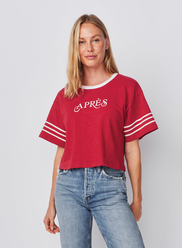 Sundry Sundry Apres Cropped Rugby Tee In Vintage Red
