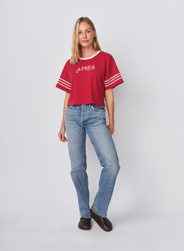 Sundry Sundry Apres Cropped Rugby Tee In Vintage Red