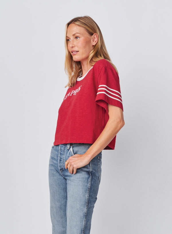Sundry Sundry Apres Cropped Rugby Tee In Vintage Red
