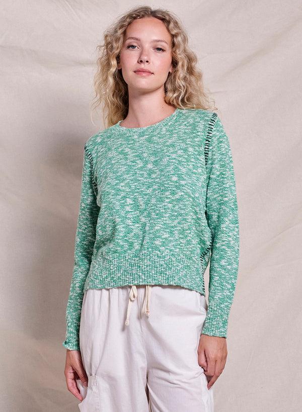 Sundry Sundry Baseball Stitch Cotton Slub Crew Sweater In Green Garden