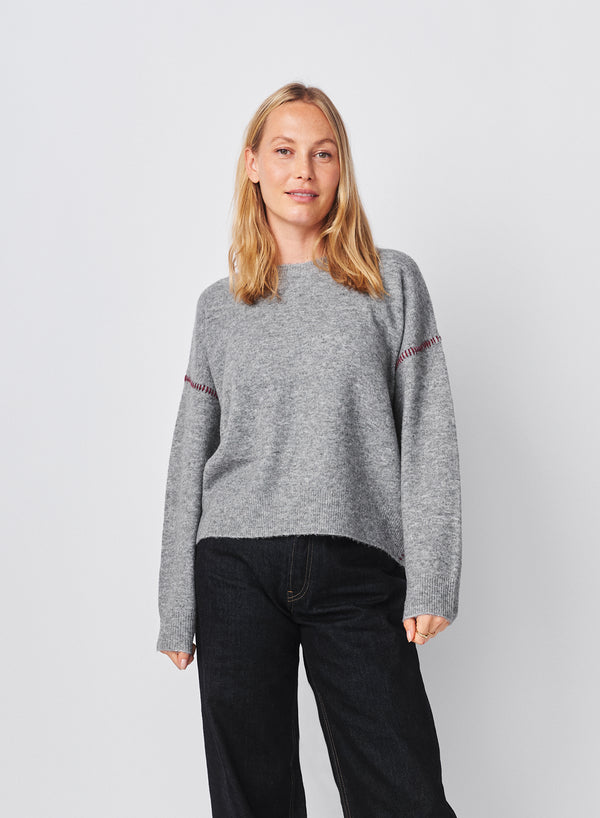 Sundry Sundry Baseball Stitch Pullover Sweater In Heather Grey