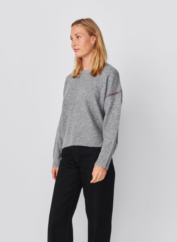 Sundry Sundry Baseball Stitch Pullover Sweater In Heather Grey