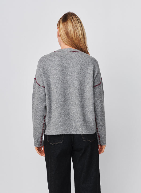 Sundry Sundry Baseball Stitch Pullover Sweater In Heather Grey