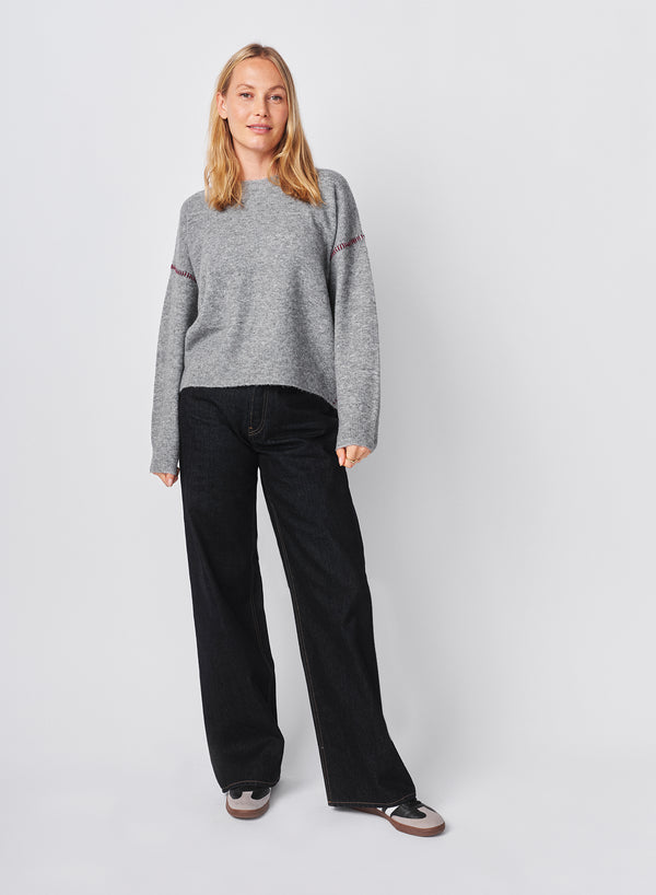 sundry Sundry Baseball Stitch Pullover Sweater in Heather Grey