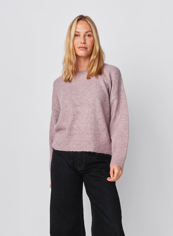 Sundry Sundry Baseball Stitch Pullover Sweater In Mauve
