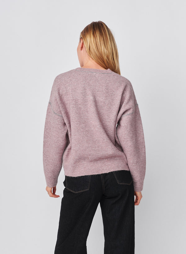 Sundry Sundry Baseball Stitch Pullover Sweater In Mauve