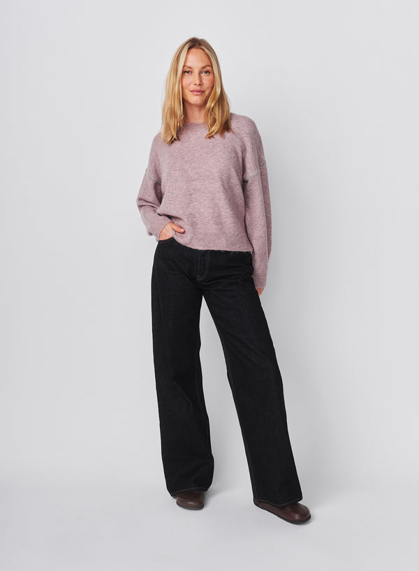 sundry Sundry Baseball Stitch Pullover Sweater in Mauve