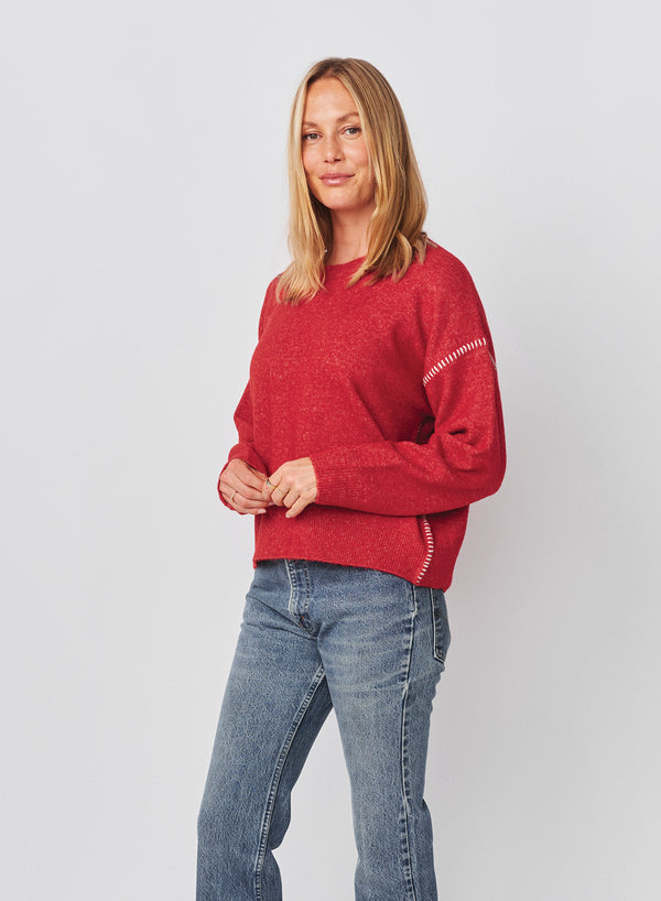 Sundry Sundry Baseball Stitch Pullover Sweater In Vintage Red