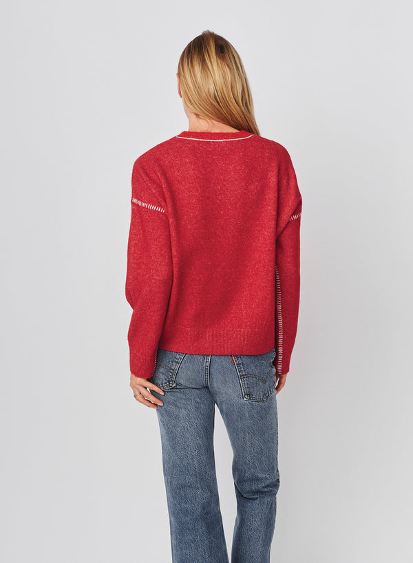 Sundry Sundry Baseball Stitch Pullover Sweater In Vintage Red