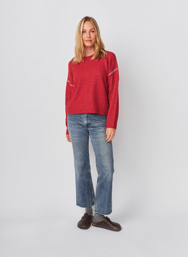 sundry Sundry Baseball Stitch Pullover Sweater in Vintage Red