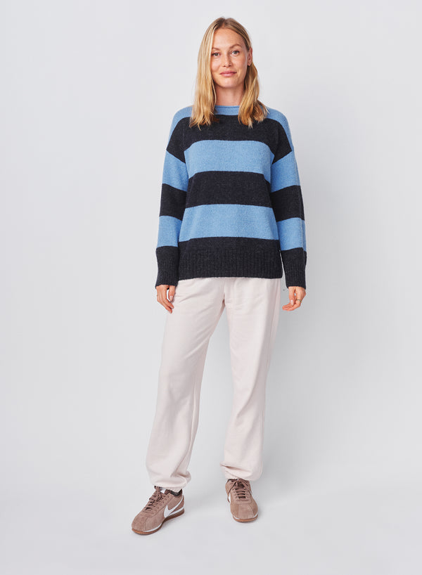 Sundry Sundry Bold Stripe Tunic Sweater With Embroidery In Blue Ice