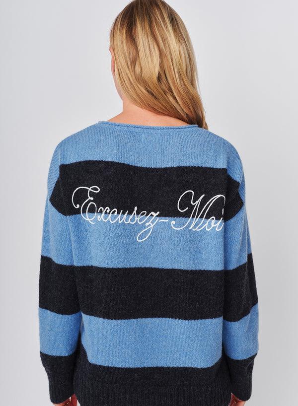 Sundry Sundry Bold Stripe Tunic Sweater With Embroidery In Blue Ice