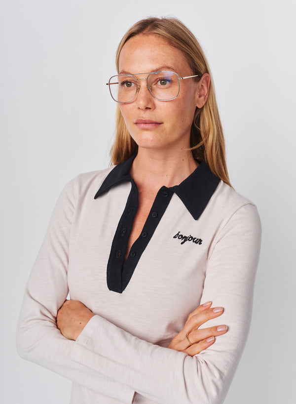 Sundry Sundry Bonjour Long Sleeve Polo Dress In Oyster