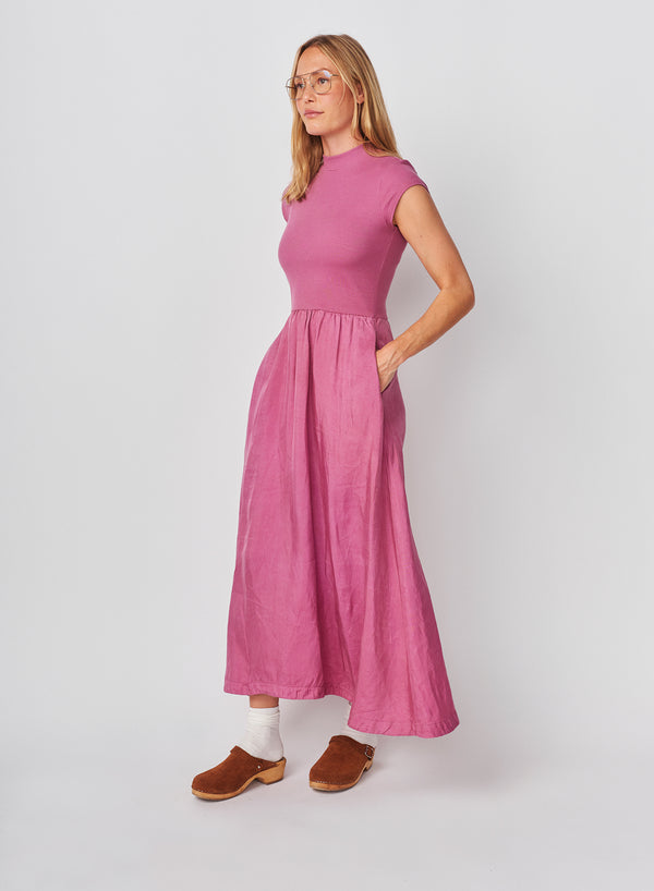 Sundry Sundry Cap Sleeve Mixed Rib / Cupro Dress In Mauve