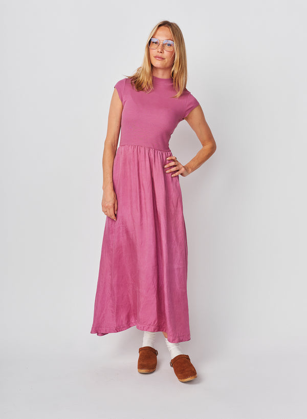 sundry Sundry Cap Sleeve Mixed Rib / Cupro Dress in Mauve