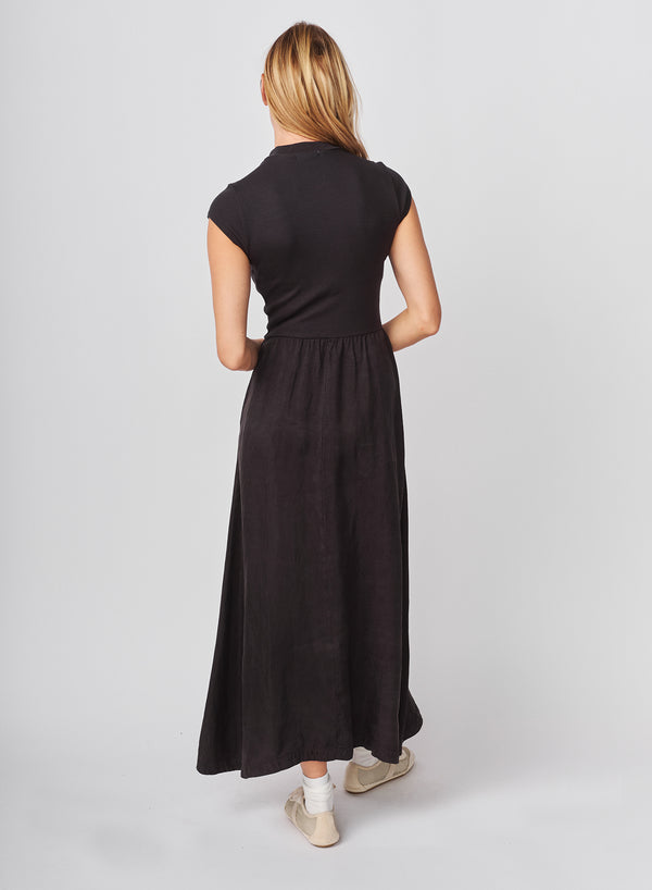Sundry Sundry Cap Sleeve Mixed Rib / Cupro Dress In Washed Black