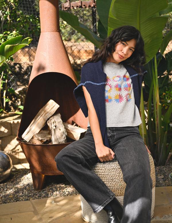 Sundry Sundry Checkers Sun Cropped Muscle Tank In Heather Grey