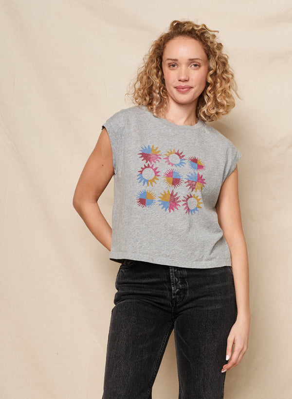 Sundry Sundry Checkers Sun Cropped Muscle Tank In Heather Grey