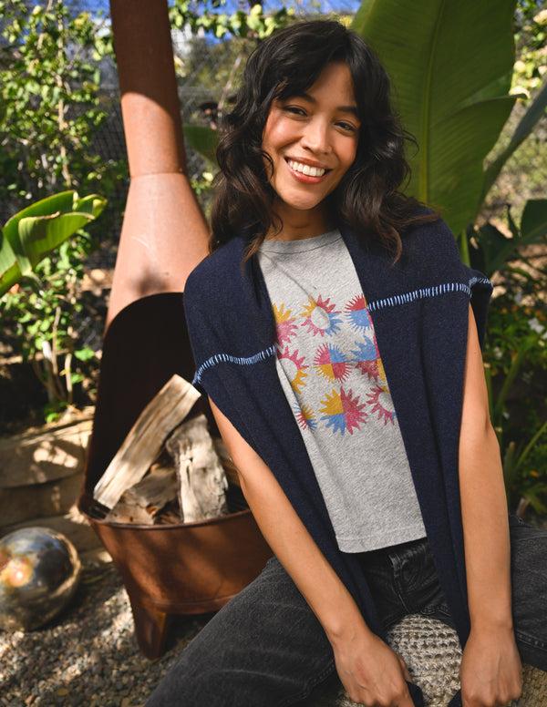 sundry Sundry Checkers Sun Cropped Muscle Tank in Heather Grey